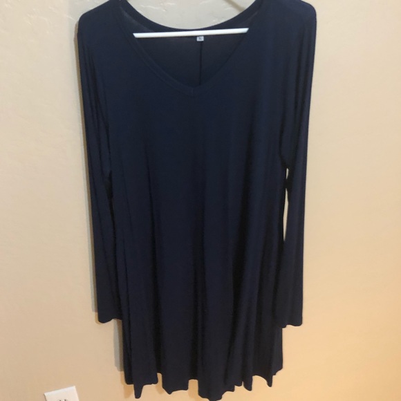 Navy blue knit dress with pockets - Picture 1 of 3